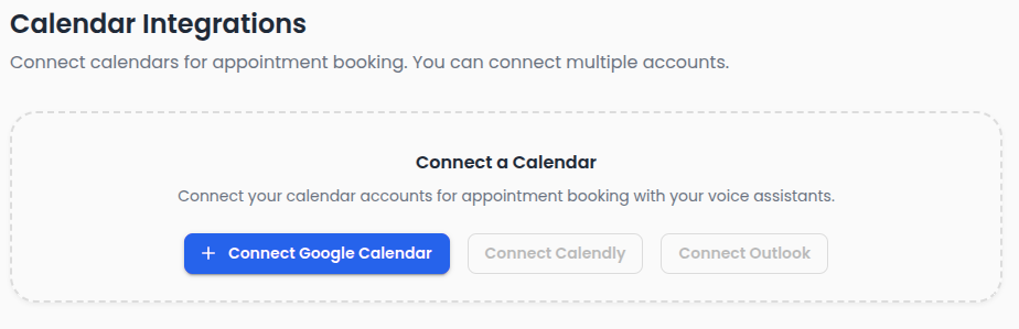Connect your calendar for AI appointment booking — Google Calendar, Outlook, Calendly, Apple Calendar, and every major system supported